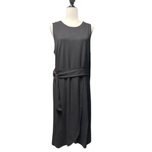 Loft Black Sleeveless Belted Midi Dress Size 14 Minimalist‎ Quiet Luxury NWT